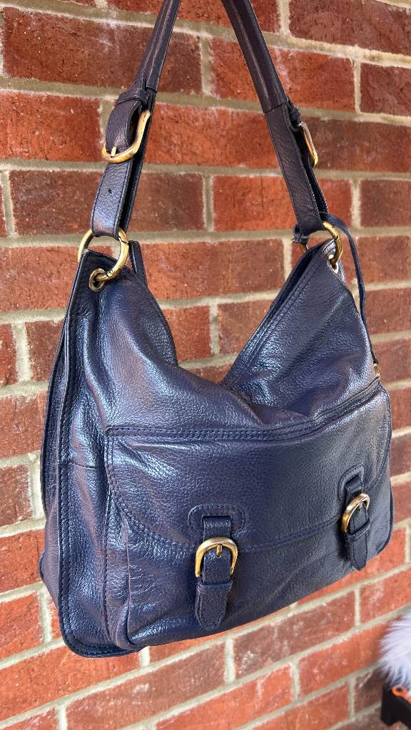 Women's Luxury soft real leather Navy blue slouch shoulder bag handbag made in UK