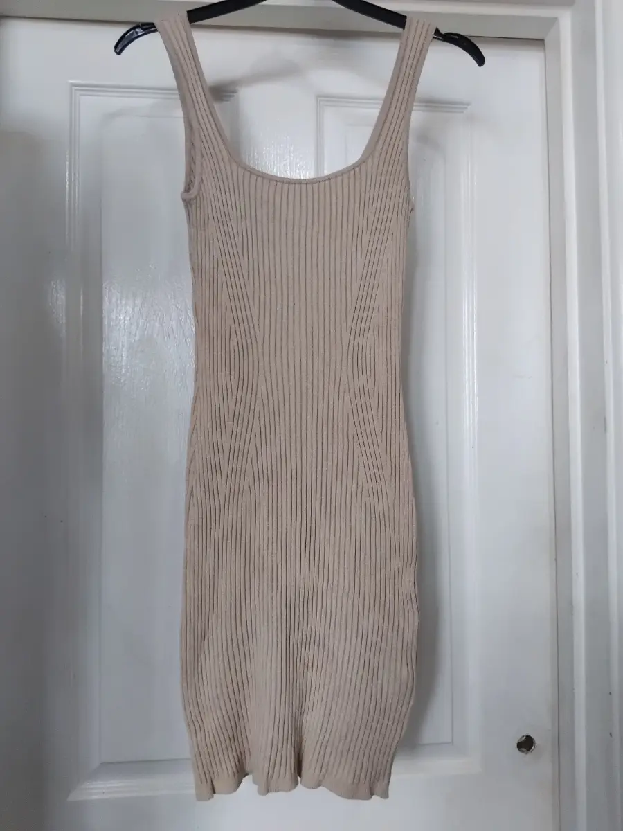 H&M Beige Ribbed Knit Bodycon Mini Dress - Size Small