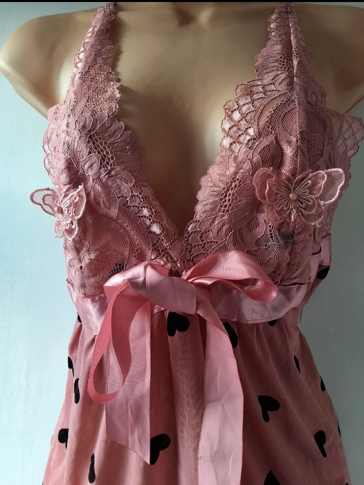 Pink babydoll dress with black polka dot - size L