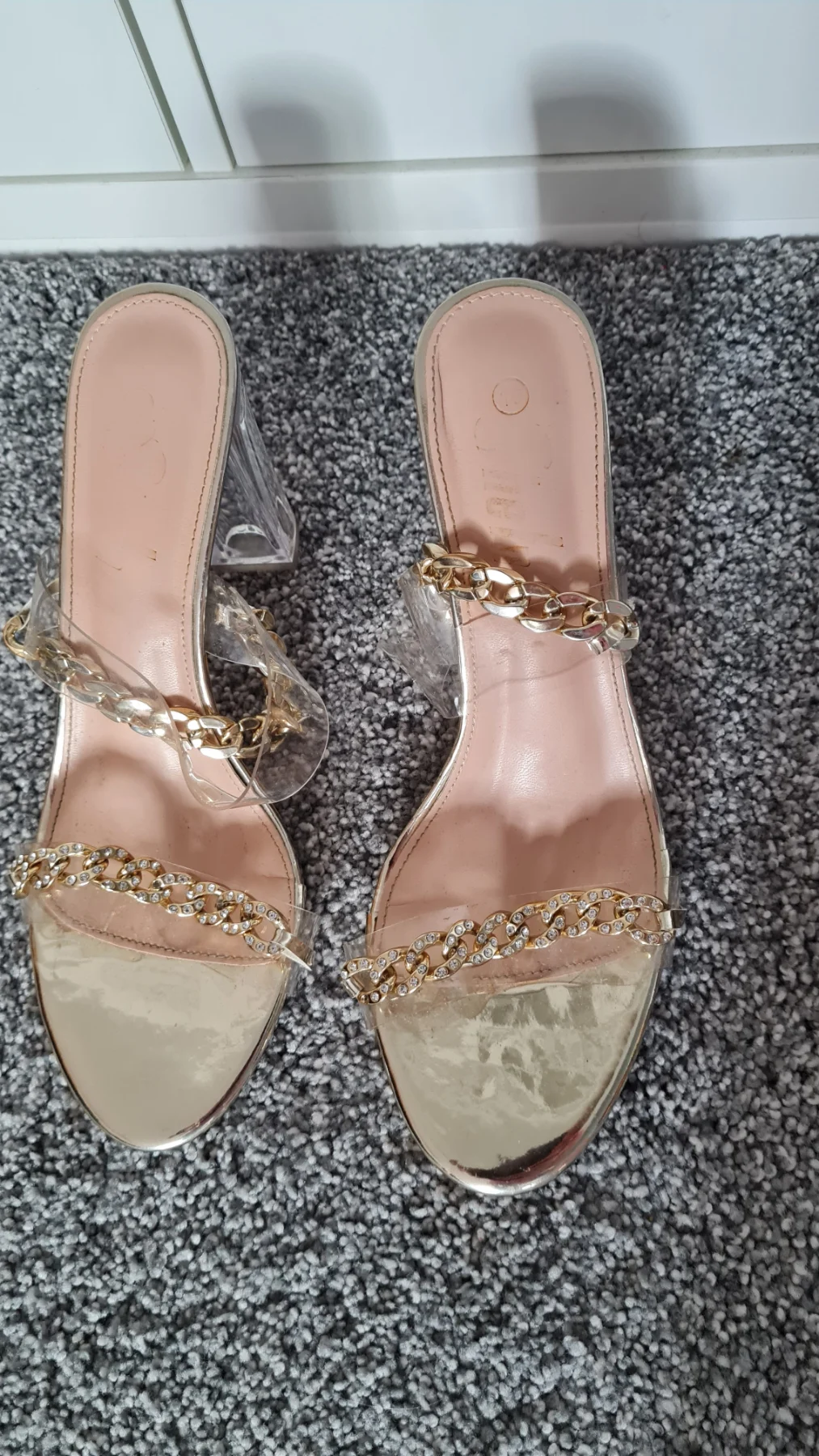 Size 5 Ladies chained see-thru heeled shoes