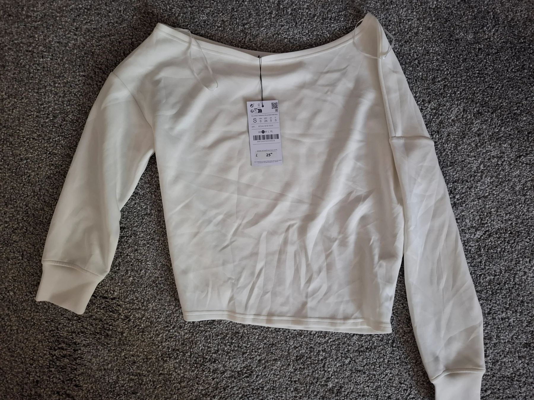 Size S Stradivarius cream top, soft touch, wide neck BNWT