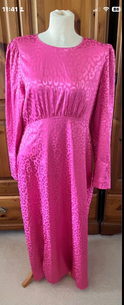 Girl In Mind long sleeved pink animal print satin maxi dress size 14