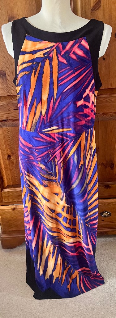 Roman sleeveless multi coloured stretch maxi dress size 18