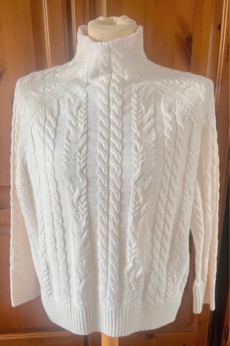 Next long sleeved white cable knit high neck jumper size Medium