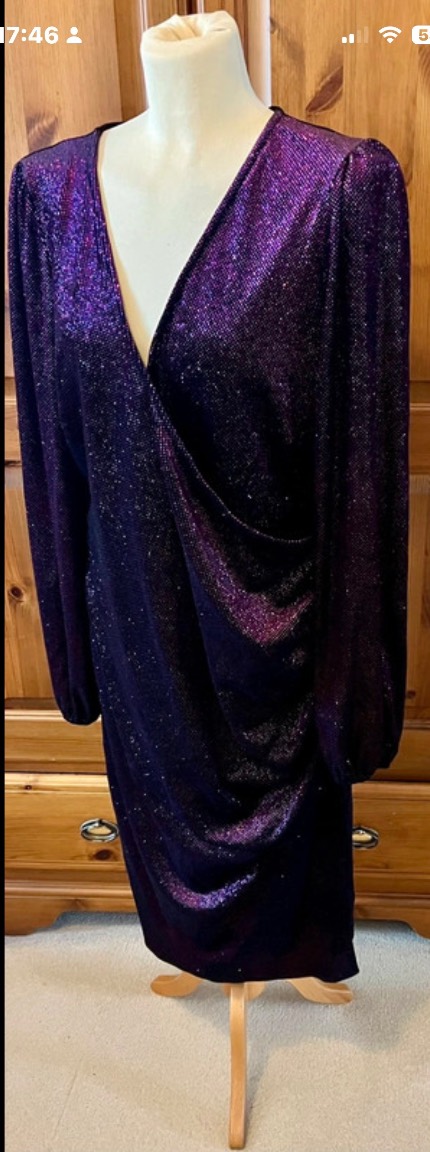 M & Co metallic lurex wrap midi dress size 20