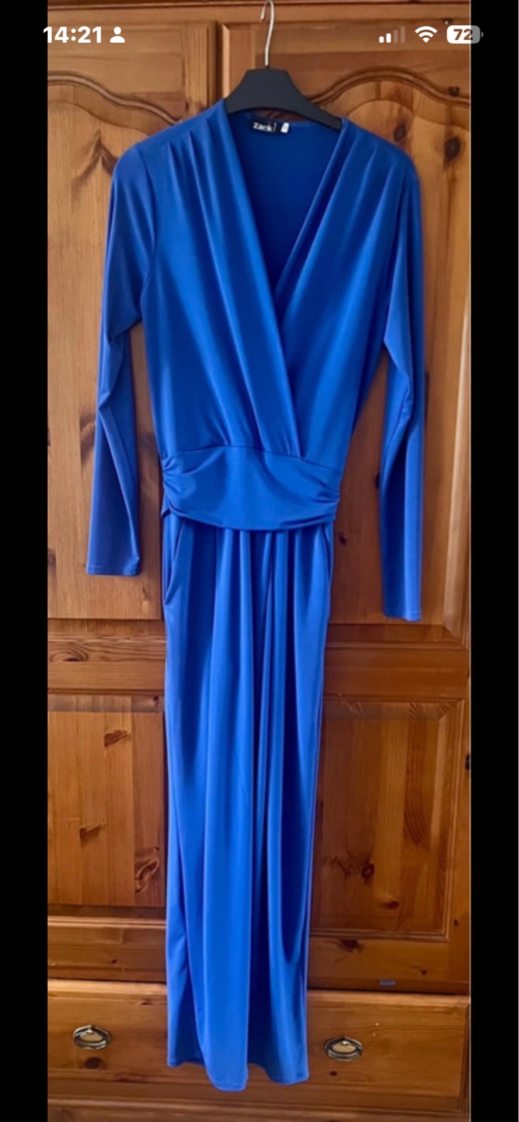 John Zack long sleeved cobalt blue stretch jumpsuit size 10