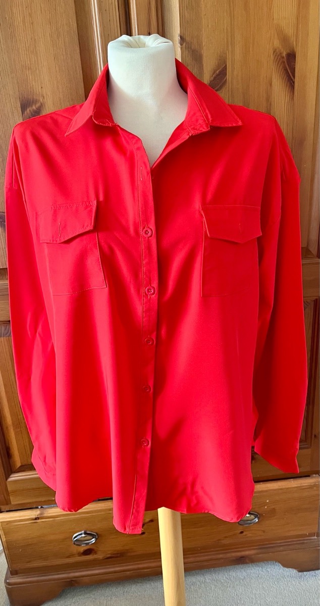 Women's long sleeved bright red shirt style tunic blouse size XL  NWOT
