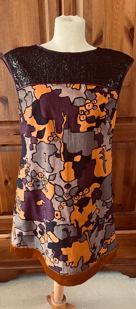 French Connection sleeveless abstract patterned dress sequined neckline size 12