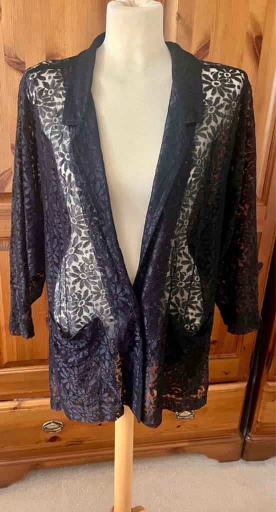 Jeffrey Rogers vintage black lace cardigan jacket with pockets size 10