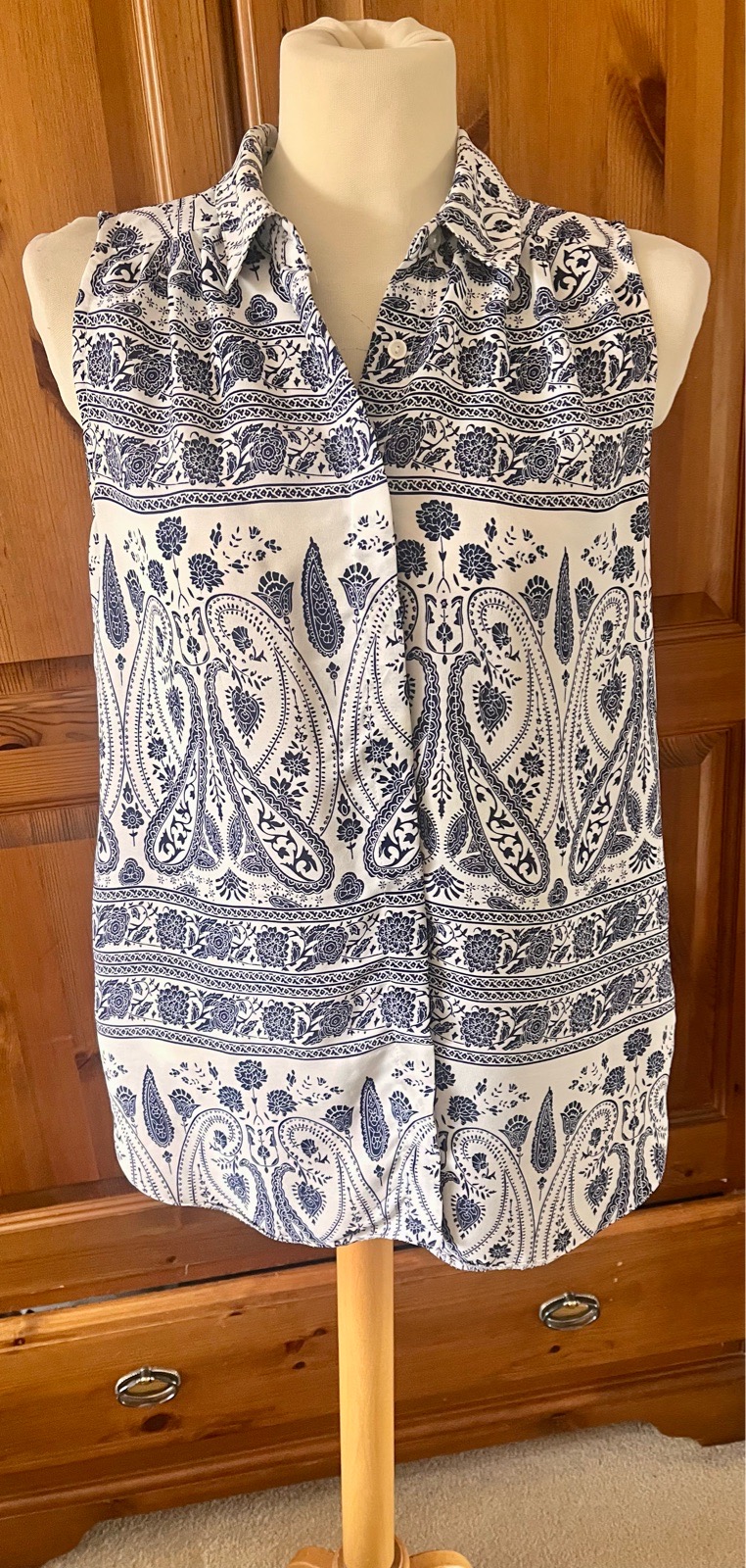 Dorothy Perkins sleeveless blue paisley tunic blouse size 12