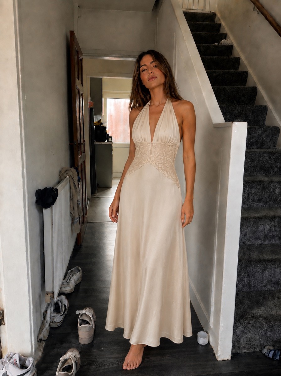 Champagne satin dress uk8-10