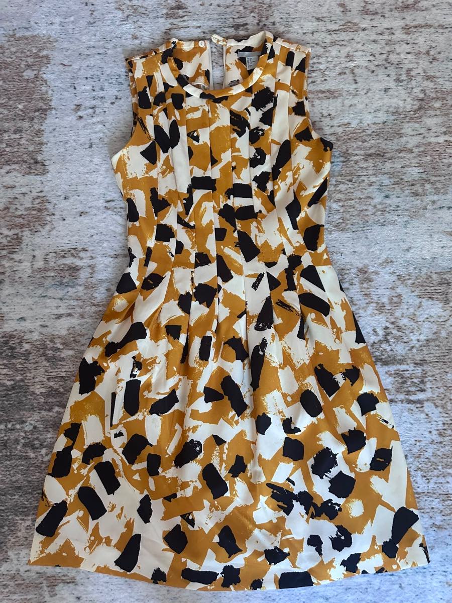 H&M Mustard & Black abstract print dress size 10
