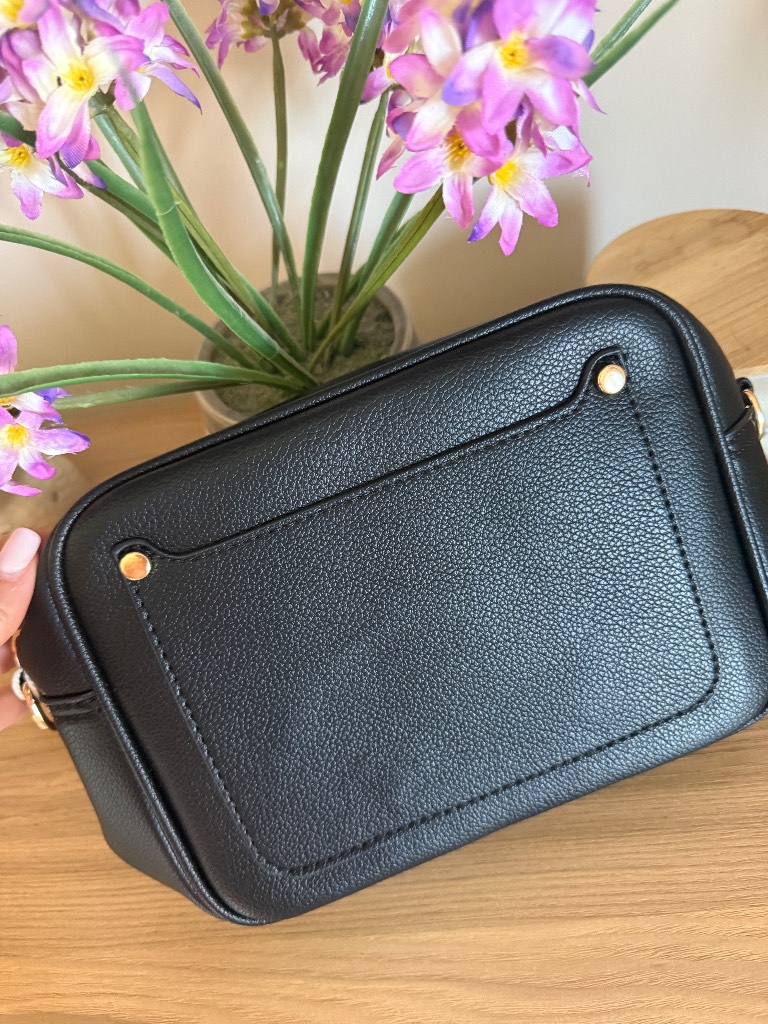 Black Crossbody Bag With Long Star Strap