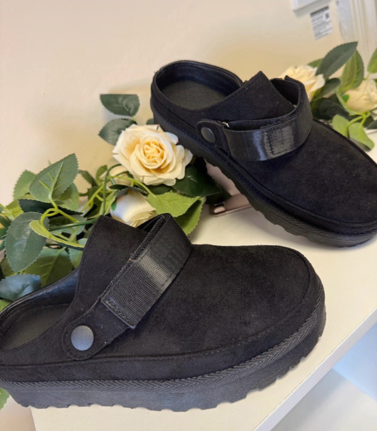 Ladies Black Mules With Strap