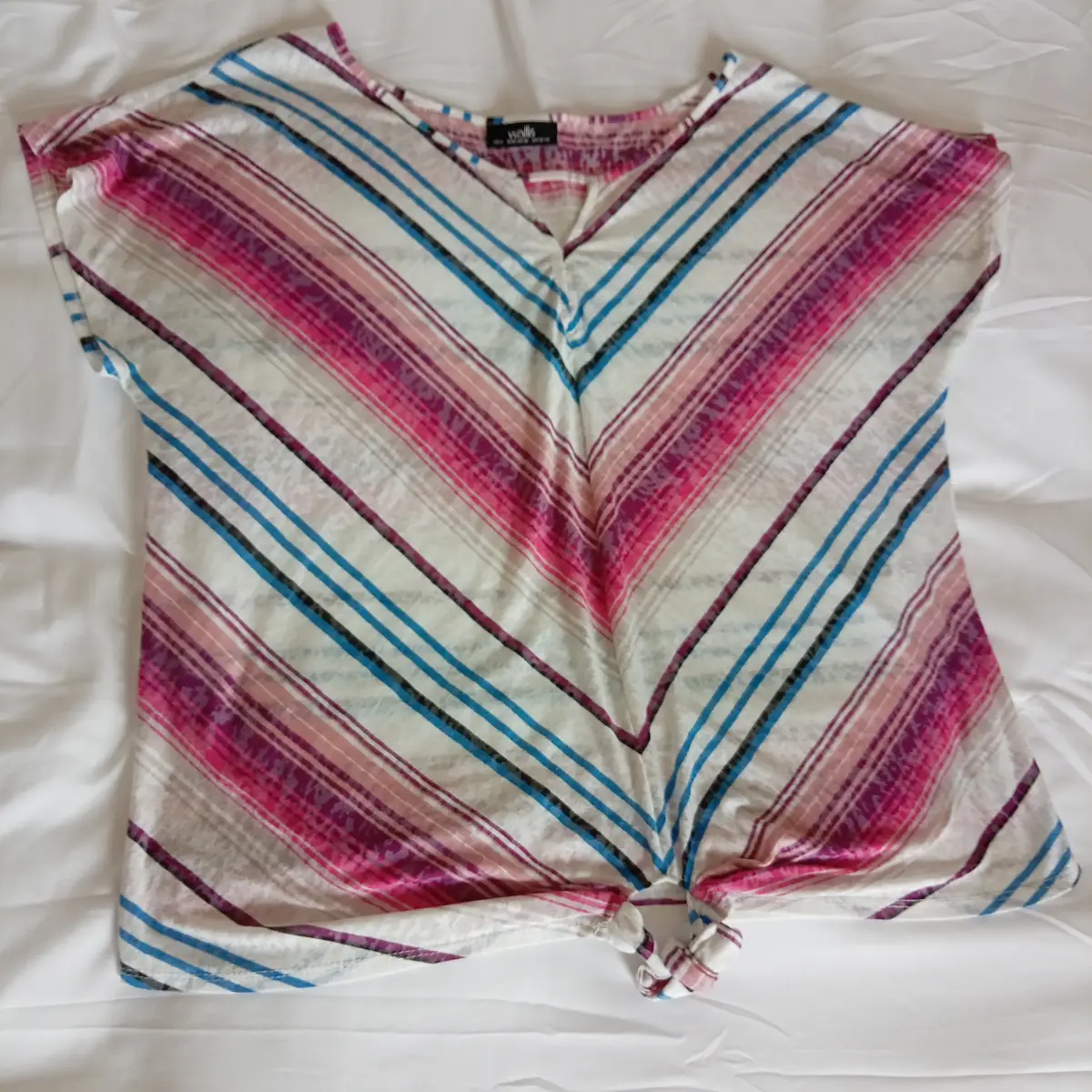 Wallis Women's Striped Knot Front Top V-Neck Cap Sleeve - Size L
