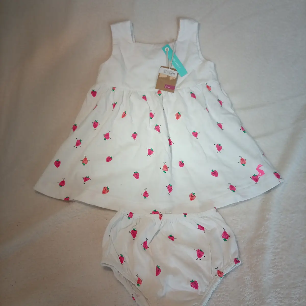 Joules Baby 2-Piece Summer Dress & Bloomers Set With Strawberries Design – 3–6 Months – BNWT