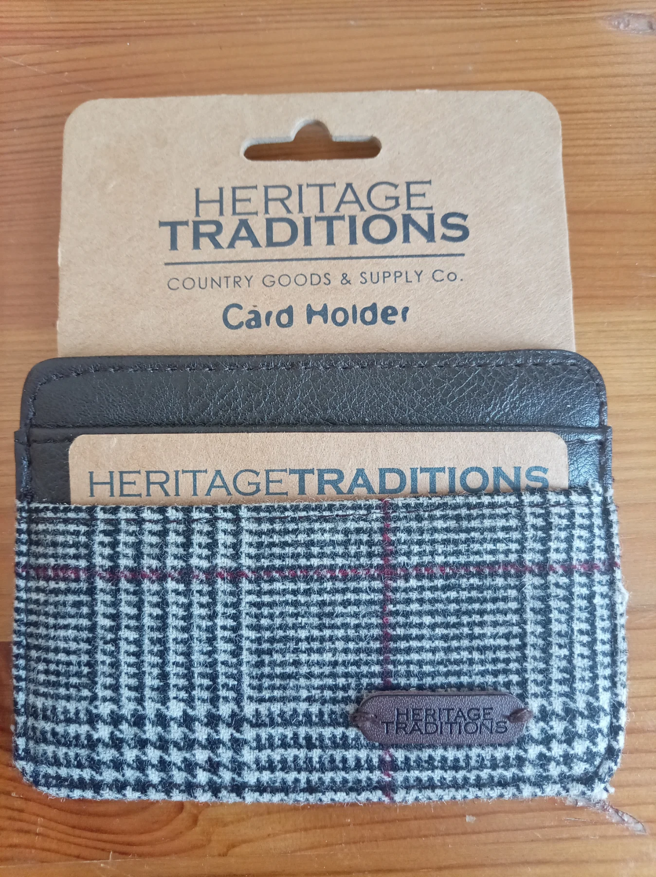 Heritage Traditions Tweed Check Card Holder – Brown Leather Trim – BNWT