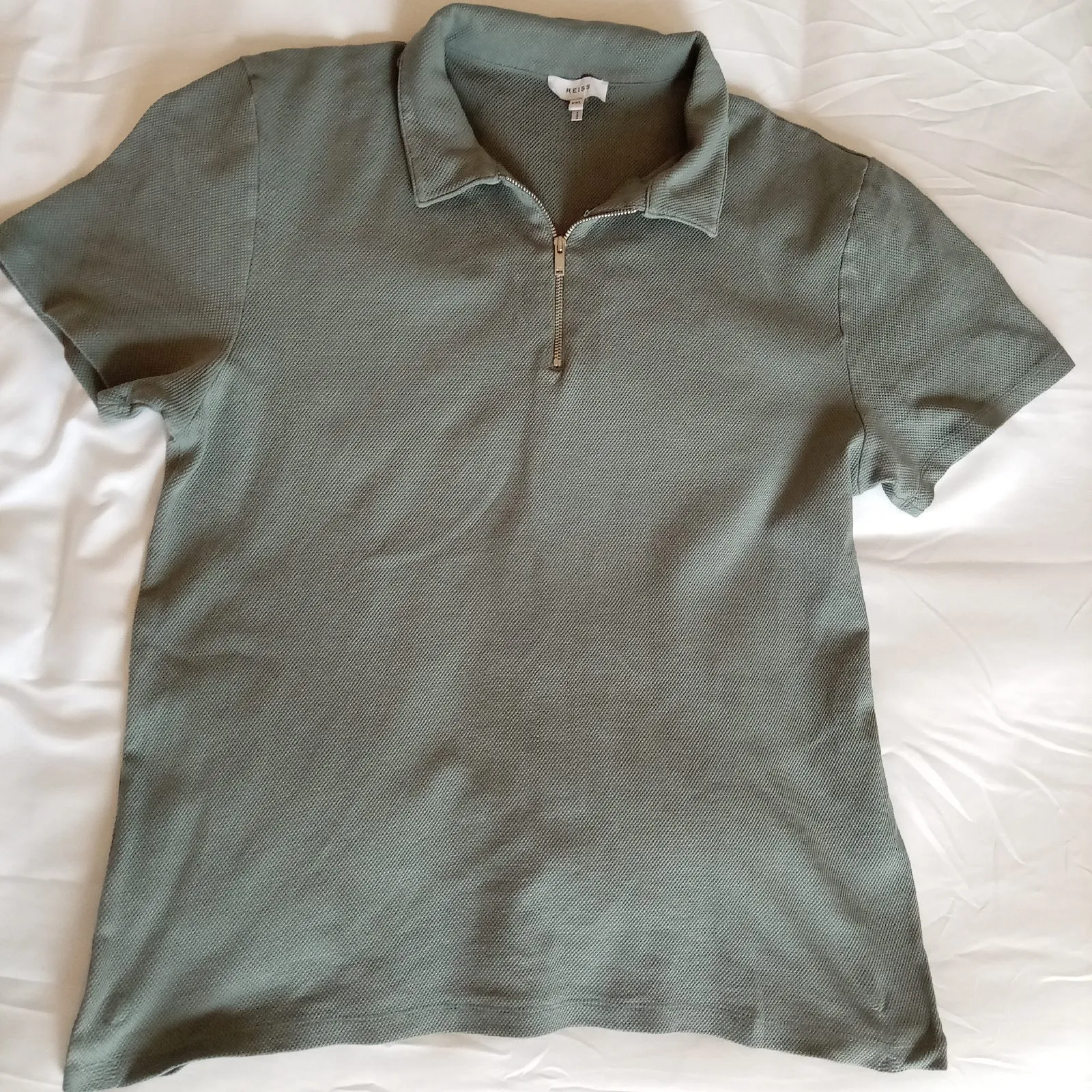 Reiss Men's Sage Green Half Zip Polo Shirt – Size XXL