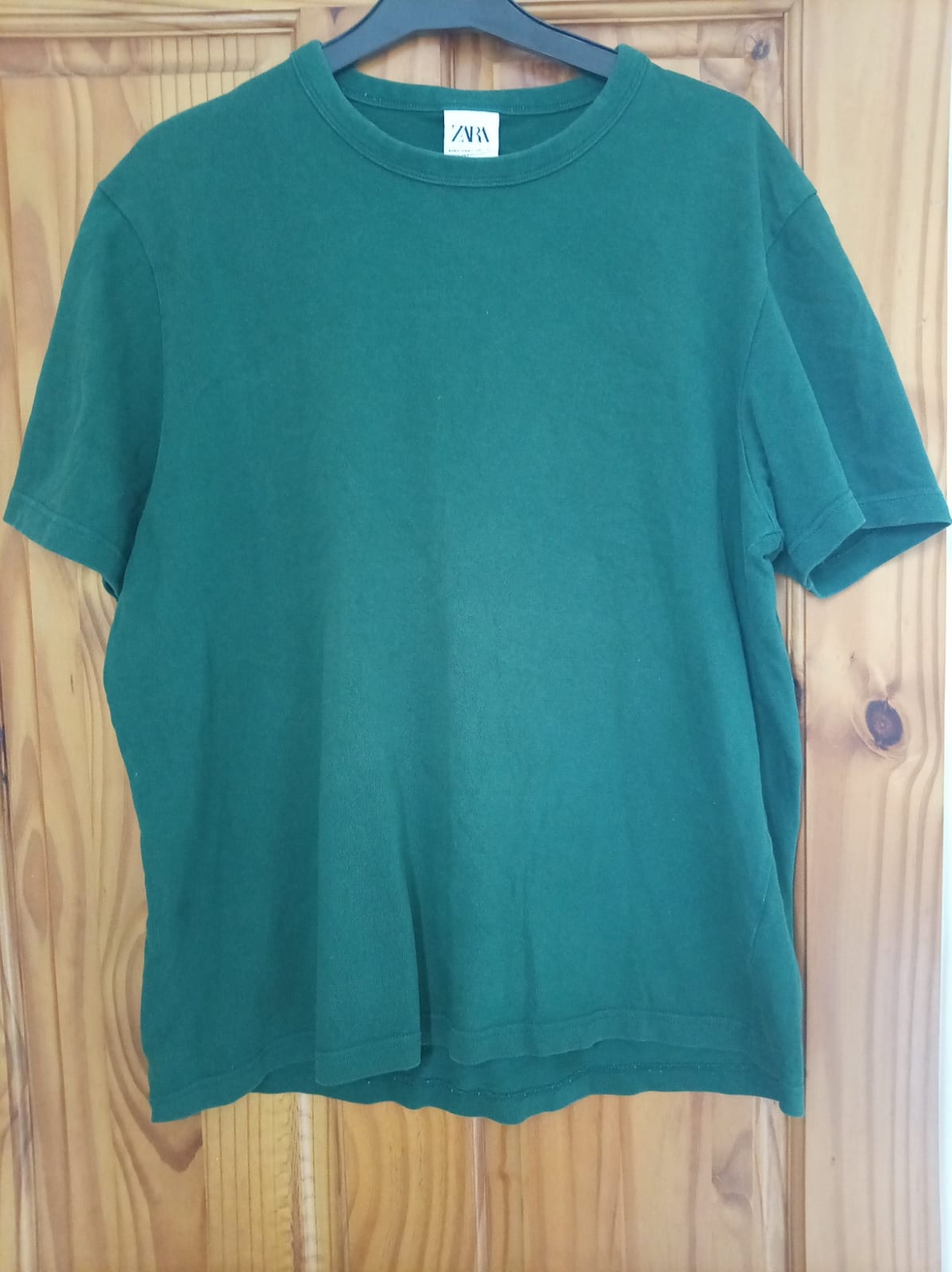 Zara Men's Green Cotton T-Shirt – Basic Crew Neck Tee – Size L