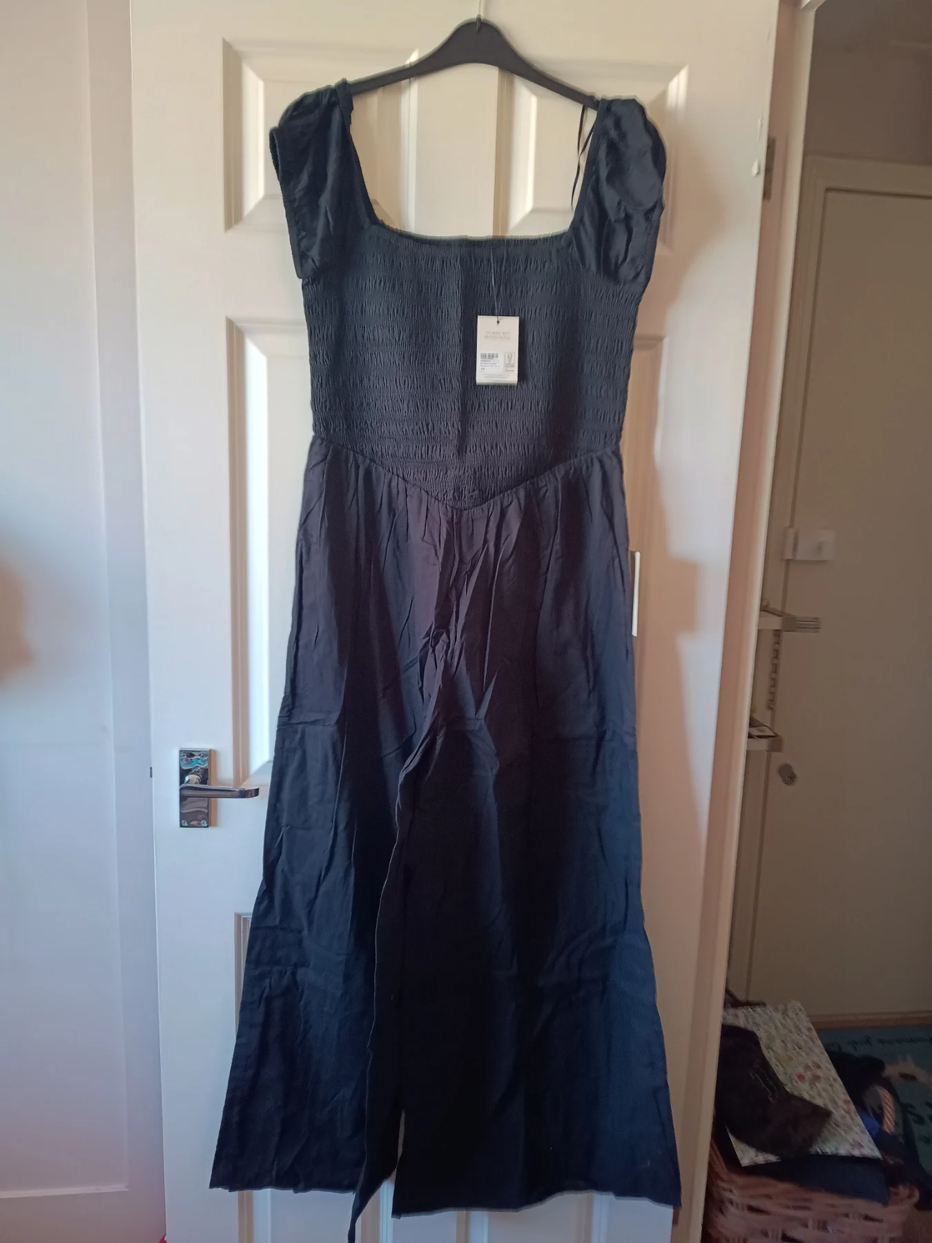 Nobody's Child Cotton Black Summer Shirred Bodice Off Shoulder Jumpsuit Size 12