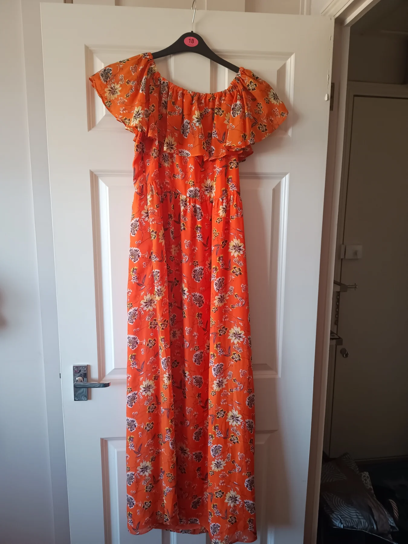 Orange floral peacocks summer long dress size 12