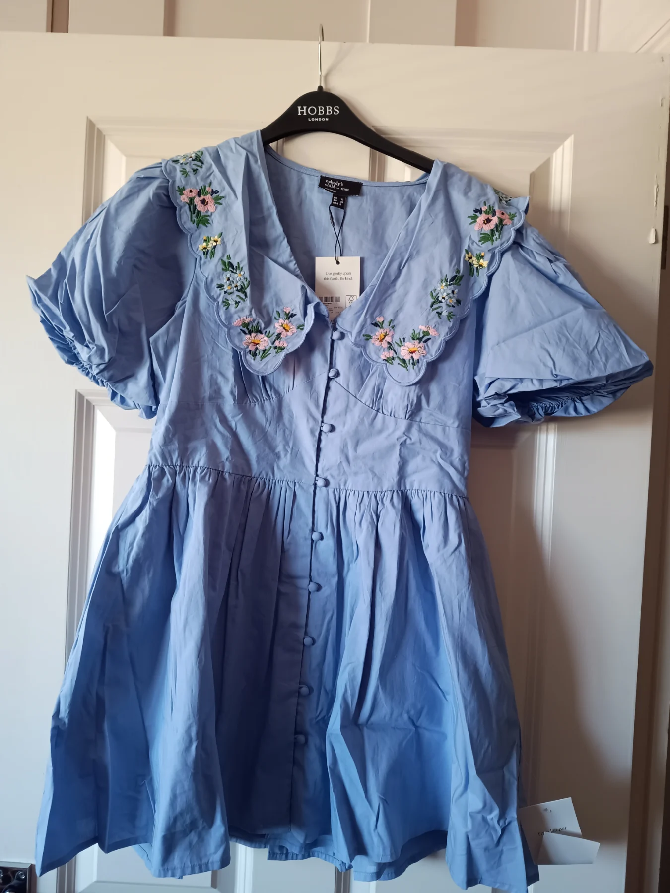 Nobody's Child Floral Blue Embroidered Scalloped Collar Mini Dress Size 10 BNWT