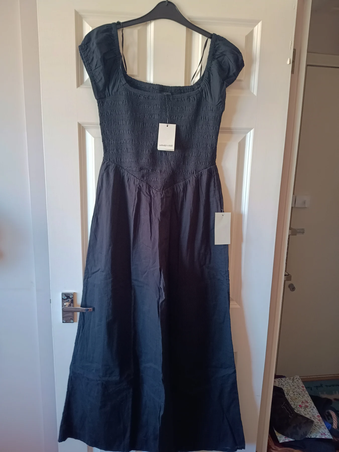 Nobody's Child Cotton Black Summer Shirred Bodice Off Shoulder Jumpsuit Size 10
