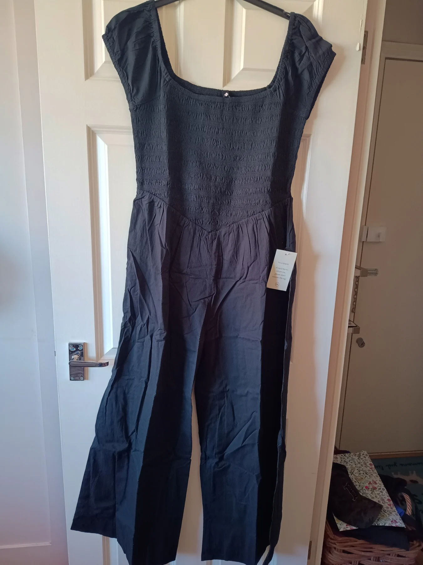 Nobody's Child Cotton Black Summer Shirred Bodice Off Shoulder Jumpsuit Size 14
