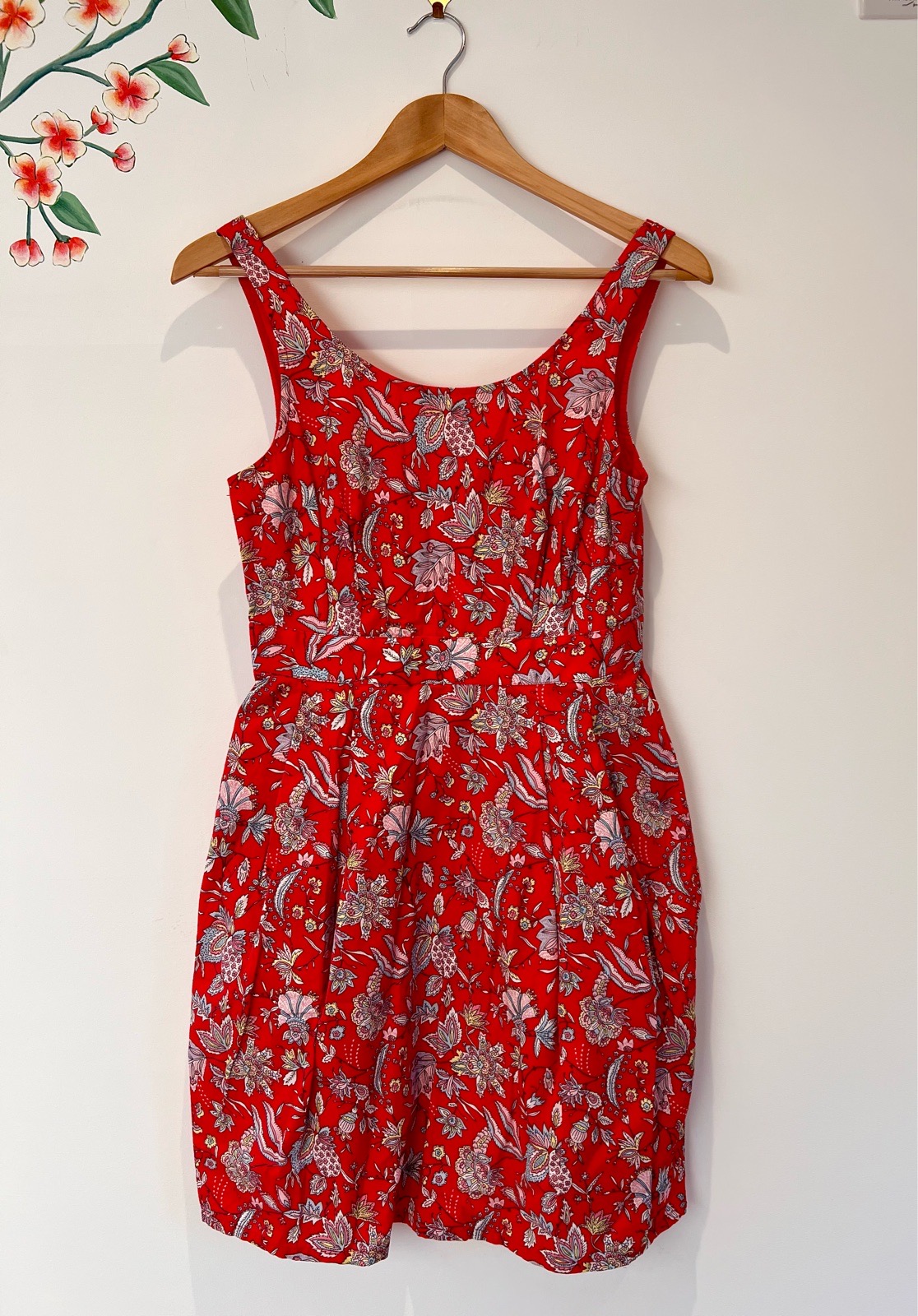 Jack Wills red floral dress  with white, pink, light blue & yellow floral print.