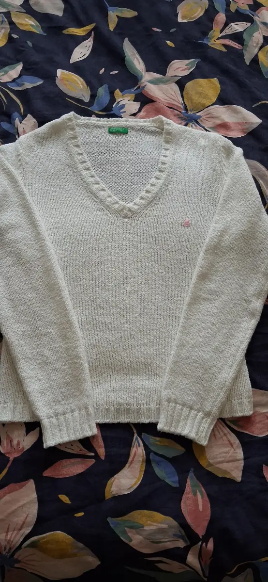 United Colours of Benetton White Cotton Knit Jumper Size M