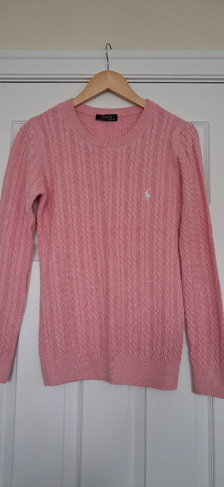 Polo Ralph Lauren Pink Cable-knit Jumper XL Columbian Slim Fit Stretchy