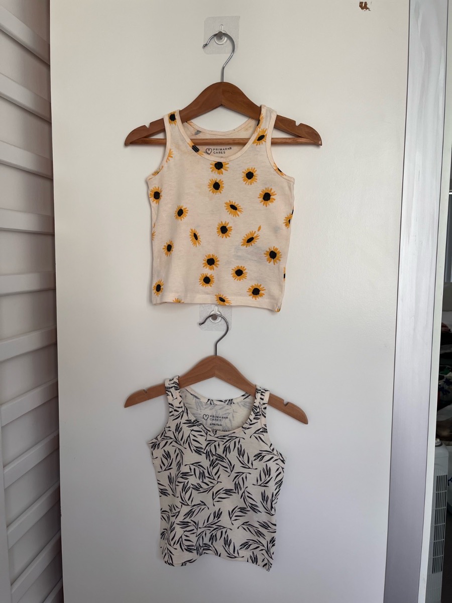 Primark Baby Girls Ivory Print Vest Bundle Size 6-9 Months