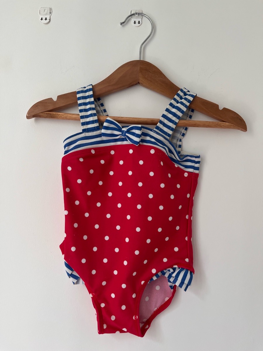 F&F Girls Red Blue Cute Full Swimsuit Size 6-9 Months