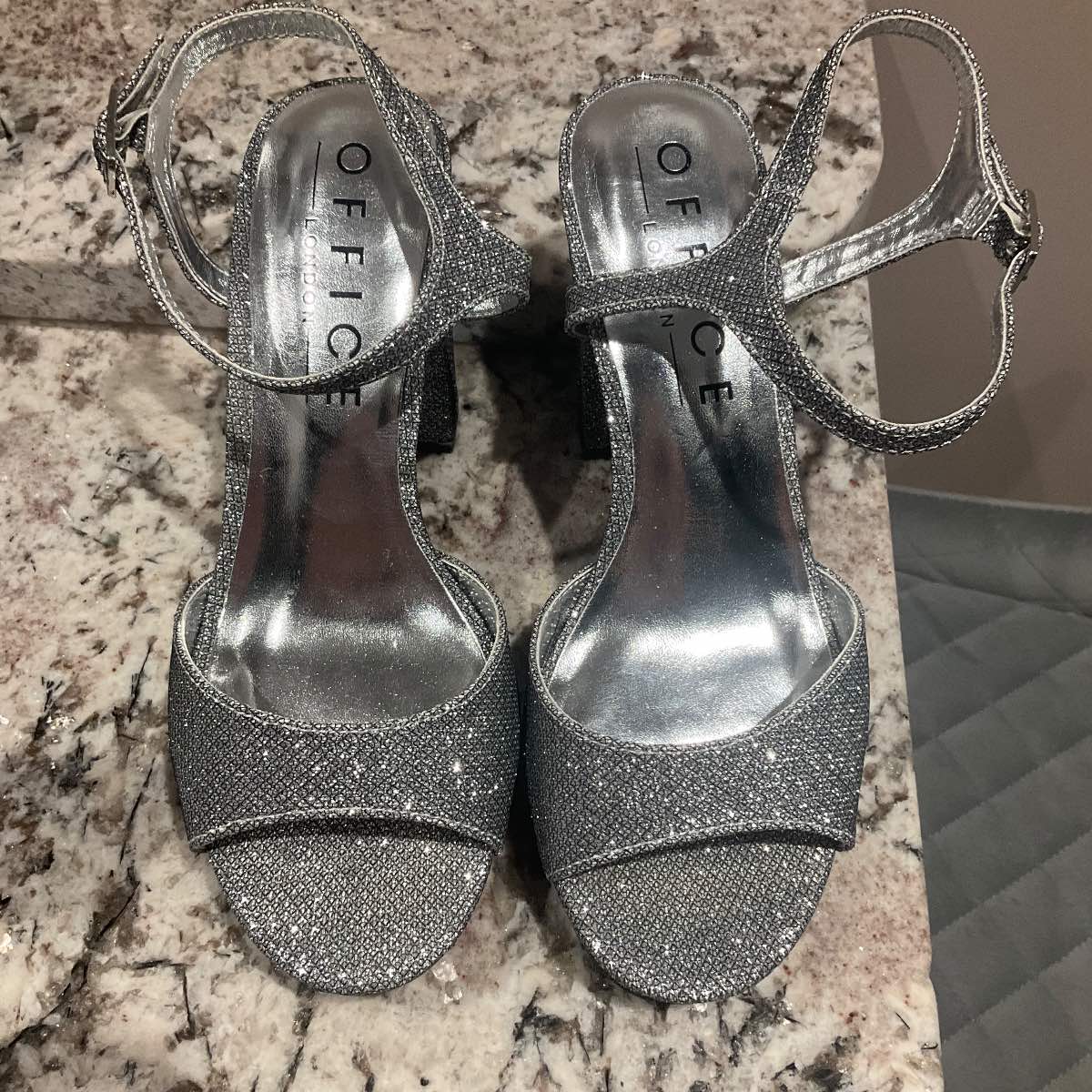 Office Silver Glitter Platform Sandals size 3 New