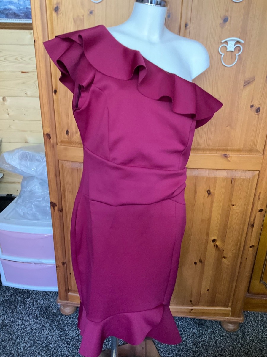 Lipsey London Hot Pink One Shoulder Dress Frilled Hem & Neckline Size 18