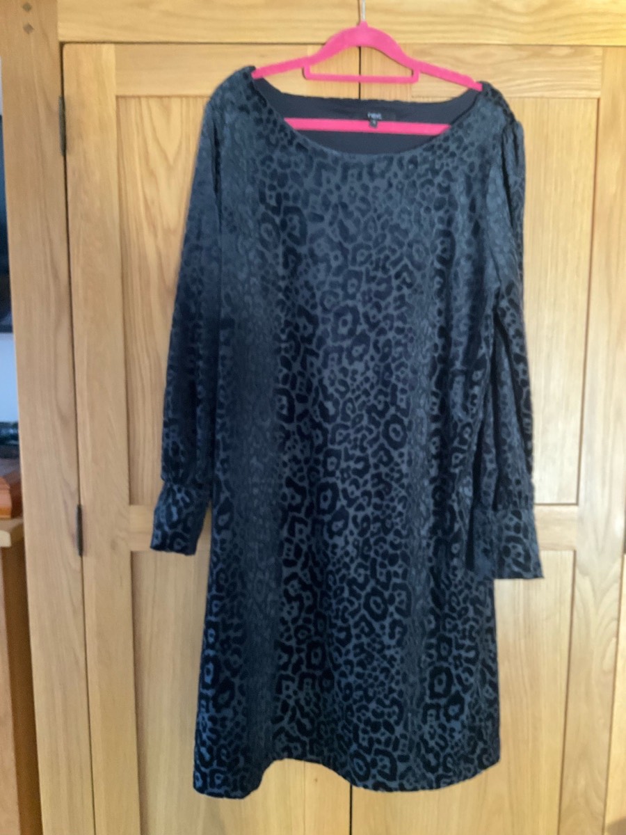 Next Long Sleeve Black Embossed Velvet Dress size 18
