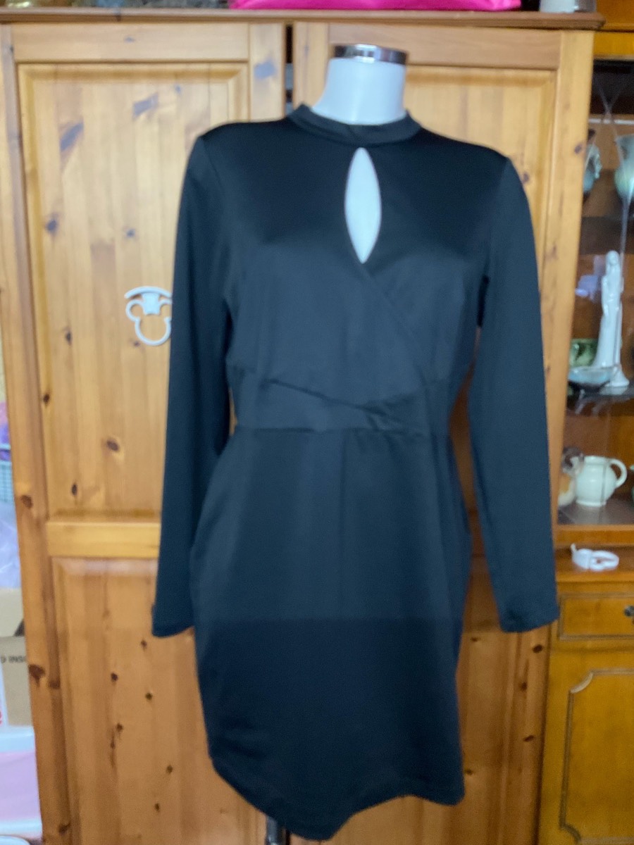 Sam Faiers Black BodyCon Dress with Split Neckline size 16