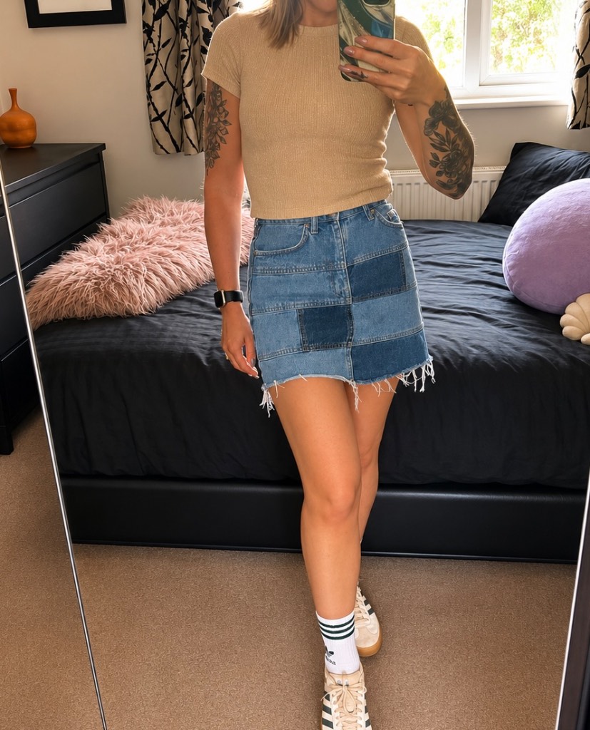 BDG Urban Outfitters Patchwork Denim Mini Skirt XS UK 6 24” Waist Y2K