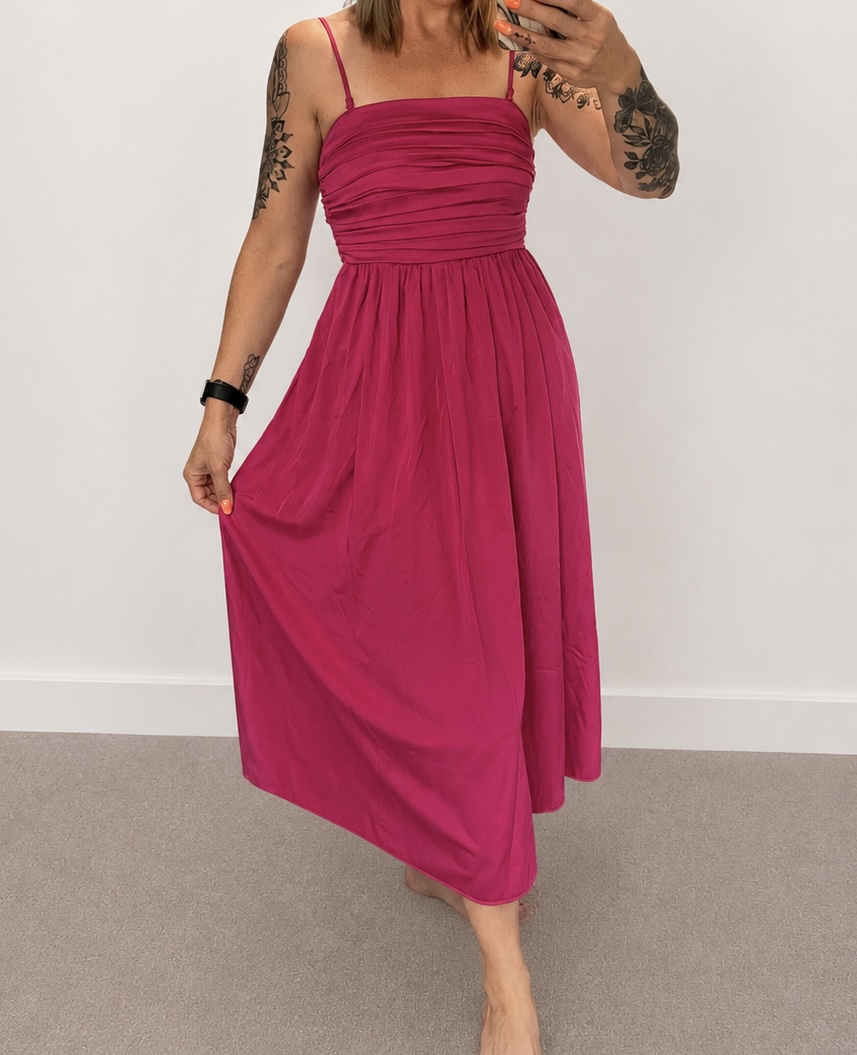Abercrombie & Fitch Pink Satin Maxi Dress XS / UK 8 – Fuchsia / Magenta
