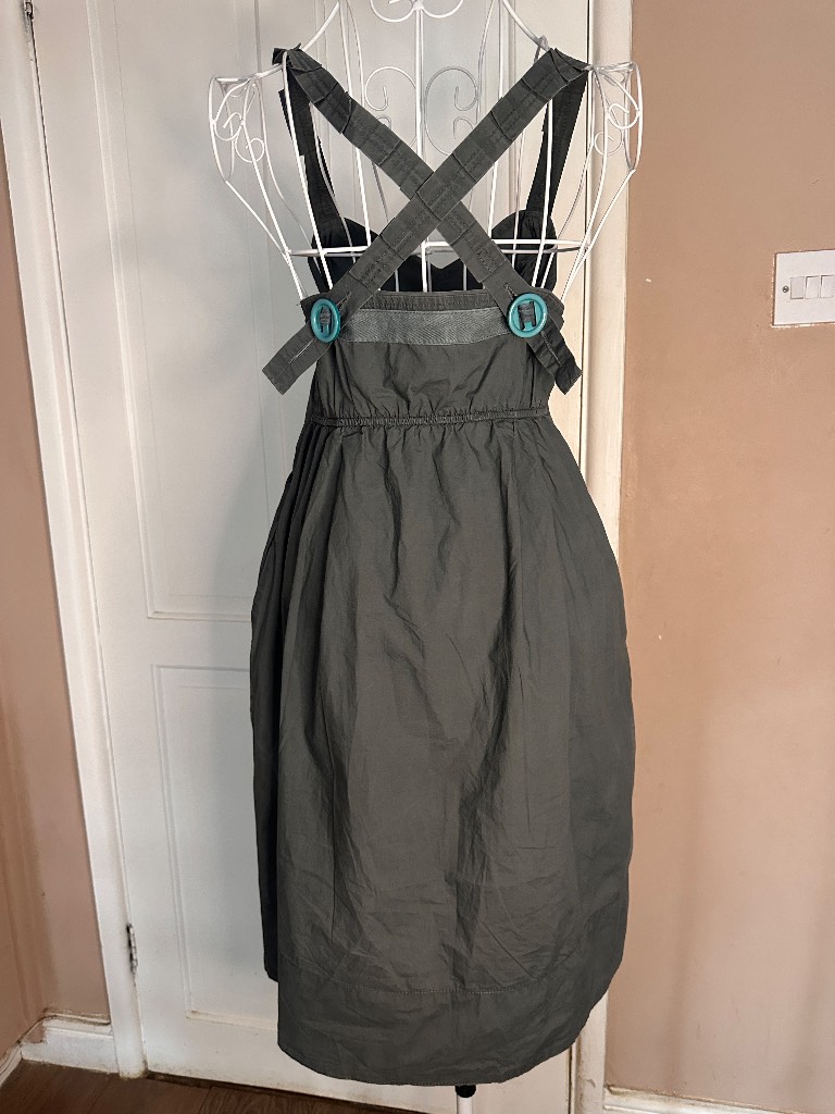 Reef Y2K Early 2000s Cotton Sundress Grey Khaki Cross Back Dress UK 10-12