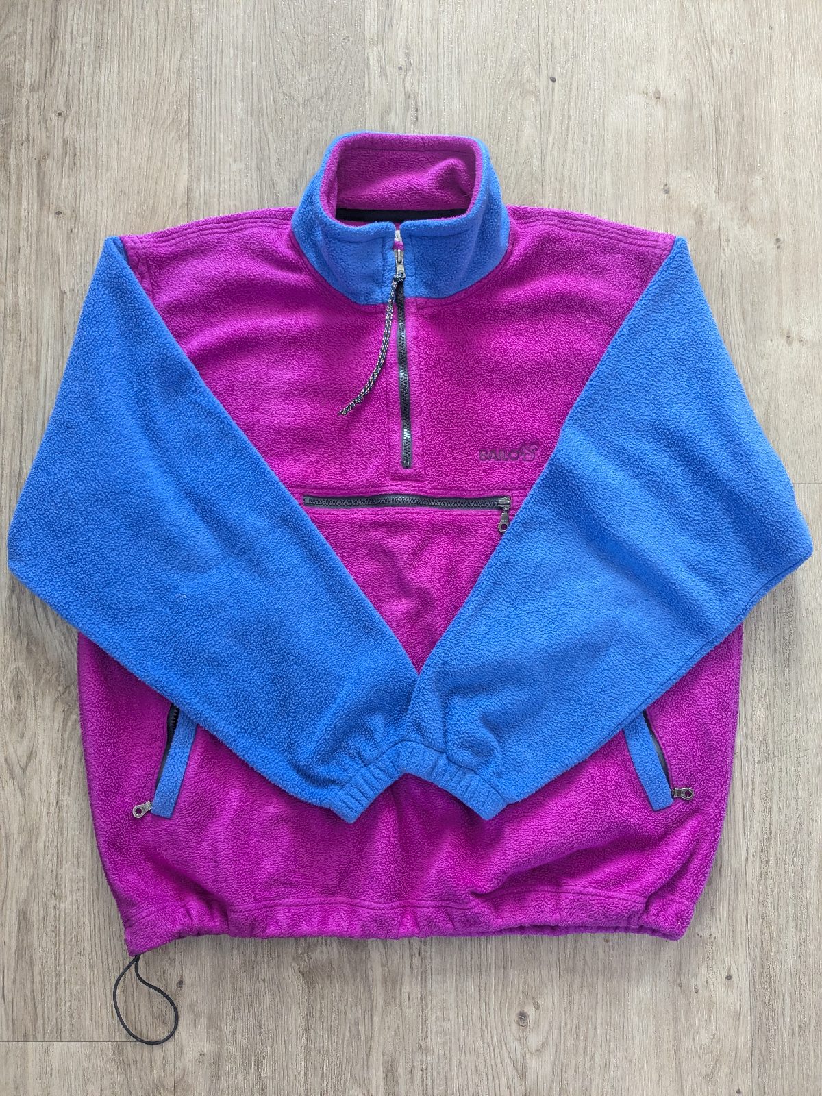 Bailo Pink Blue Fleece 1/4 Zip Mock Neck Logo Pullover