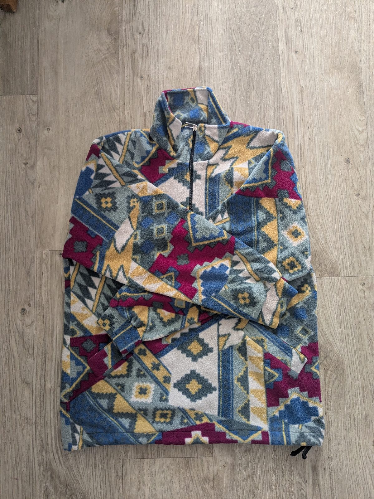 Unisex Geometric Multicolour Fleece 1/4 Zip Mock Neck