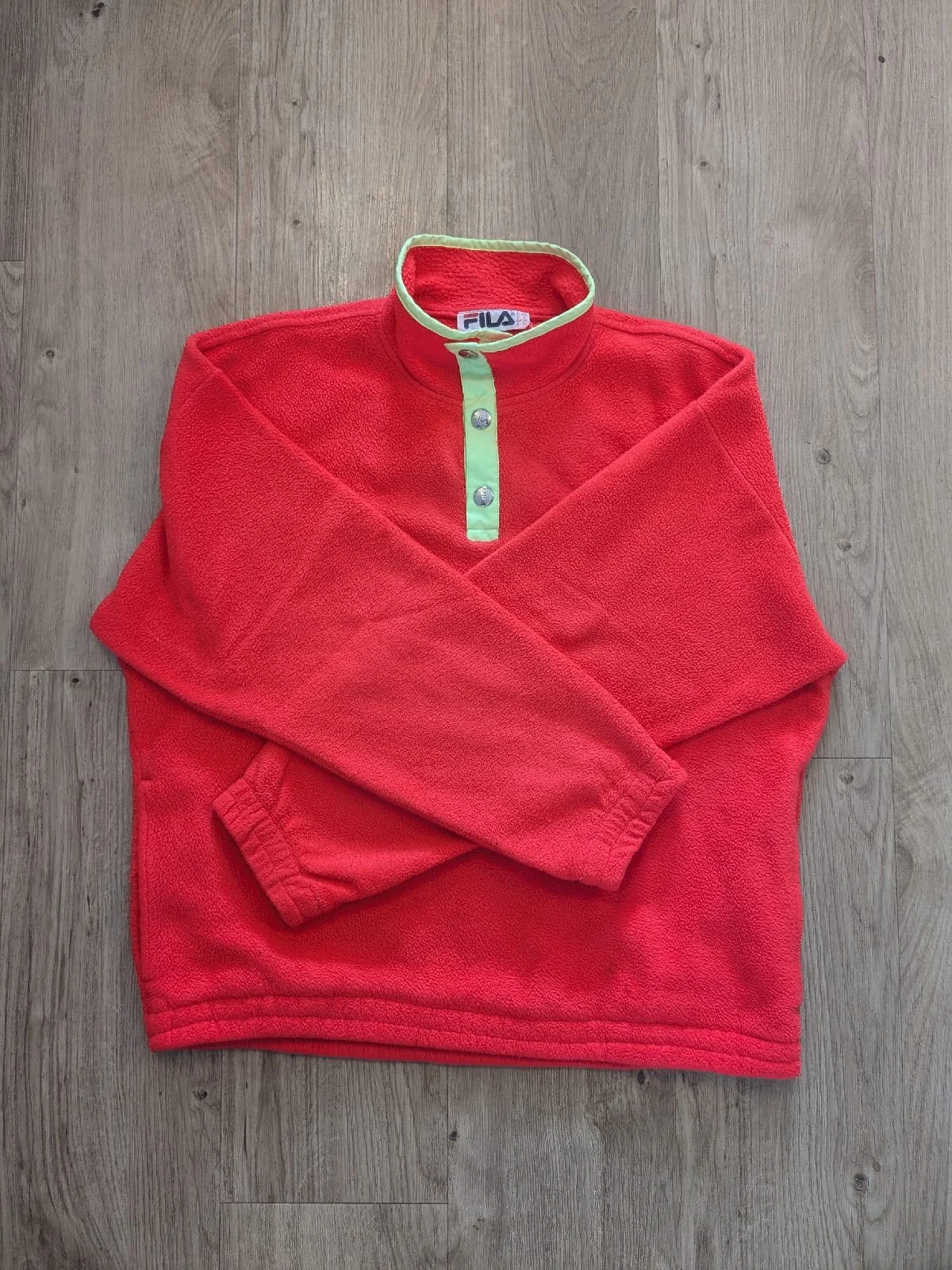 FILA Red Fleece 1/4 Snap Mock Neck Pullover Sweatshirt