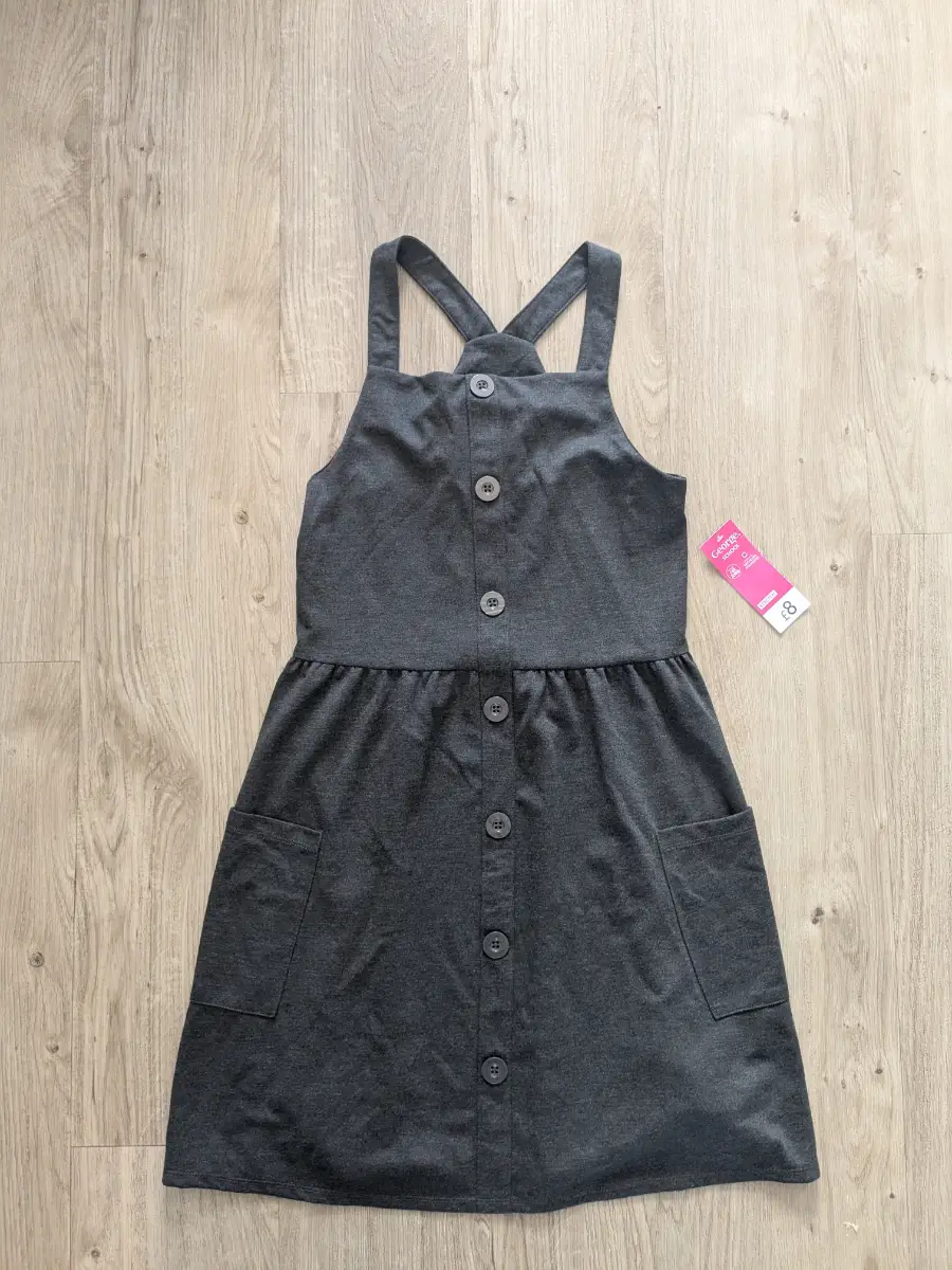 George Girls Grey Pinafore Dress 12-13 Years Button