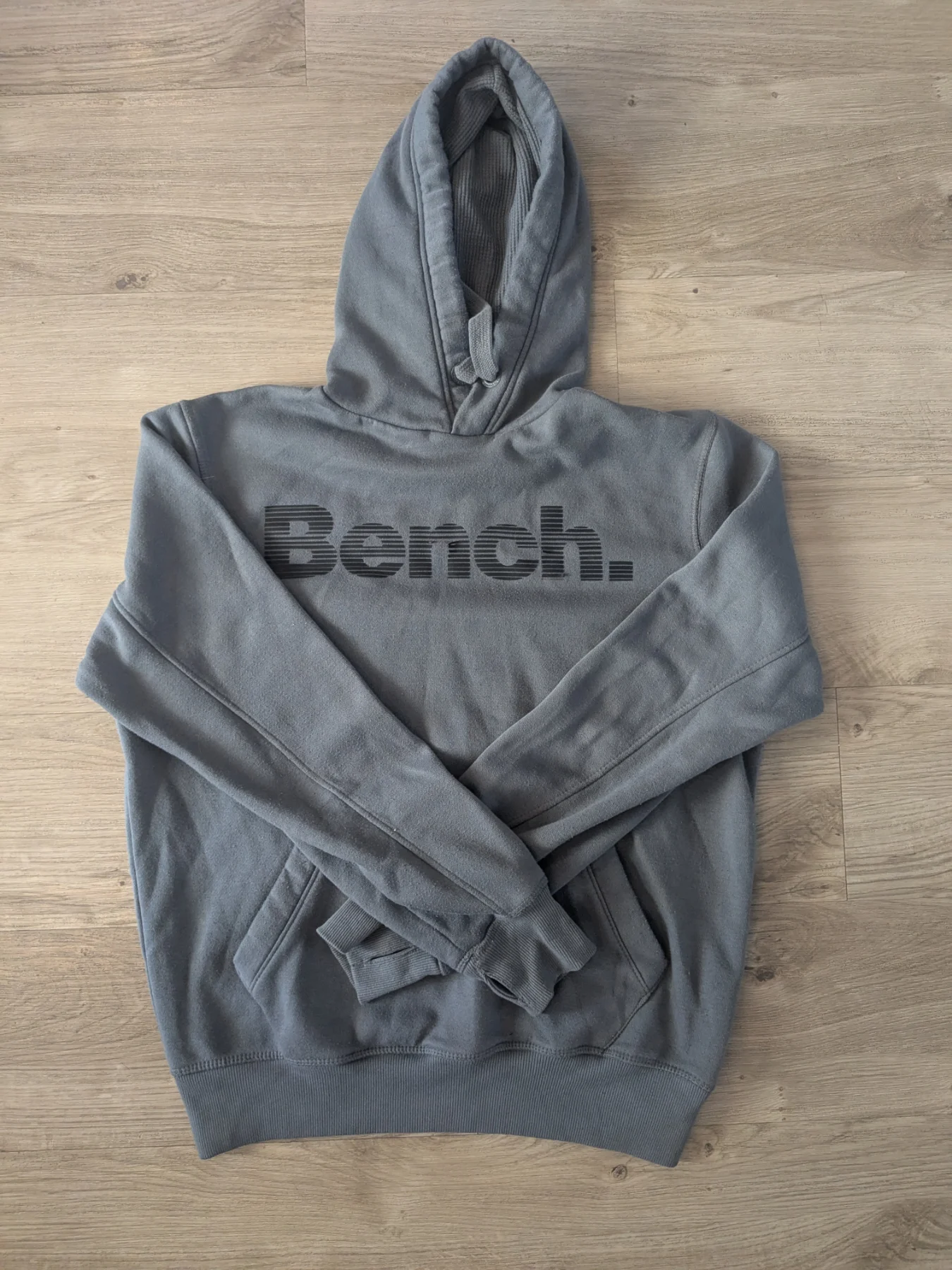 Bench Grey Fleece Pullover Hoodie Cotton Blend Logo Pockets Size