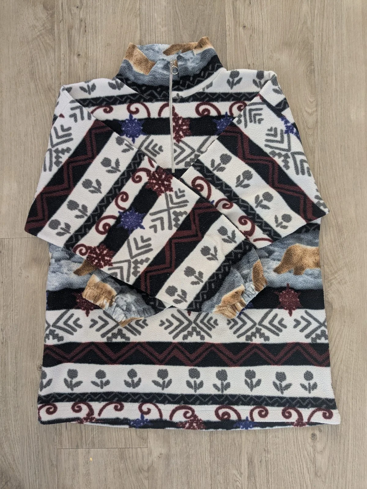 Geometric Multicolour Fleece 1/4 Zip Mock Neck Pullover