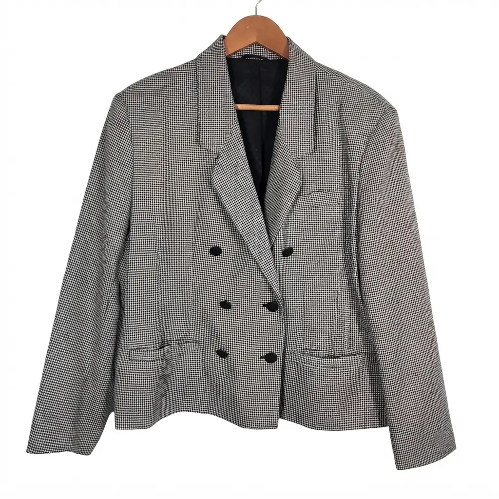 Vintage 80s St Michael Blazer Jacket Womens Size 18 Houndstooth Black White