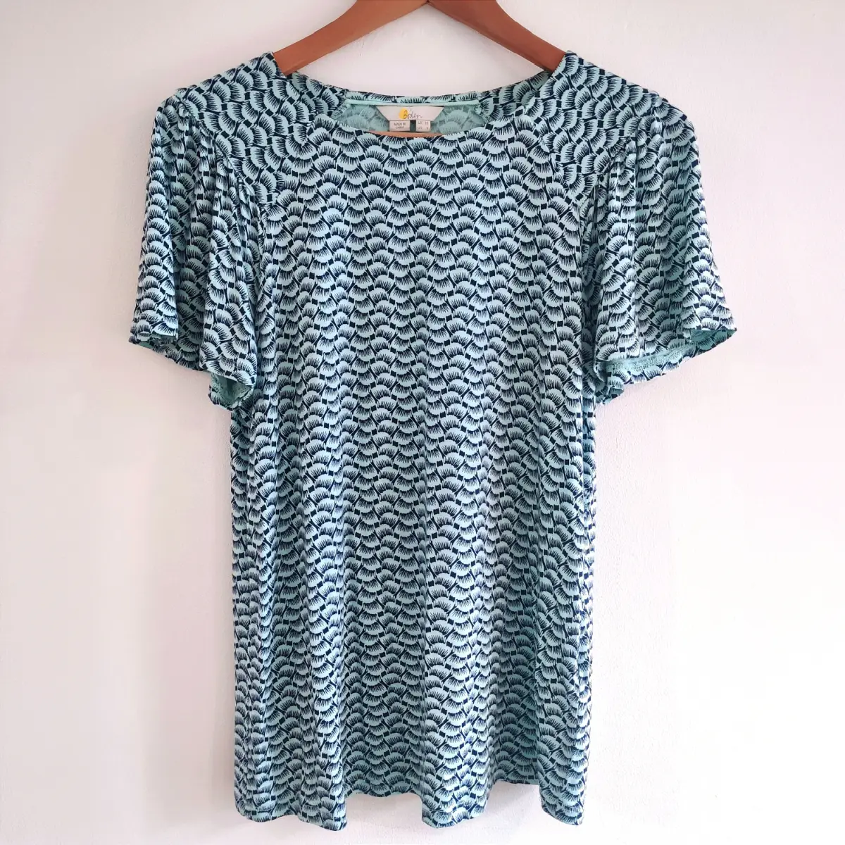 Boden Jersey Summer Top Size 10 Short Sleeved Floral Blue Holiday T-shirt Casual