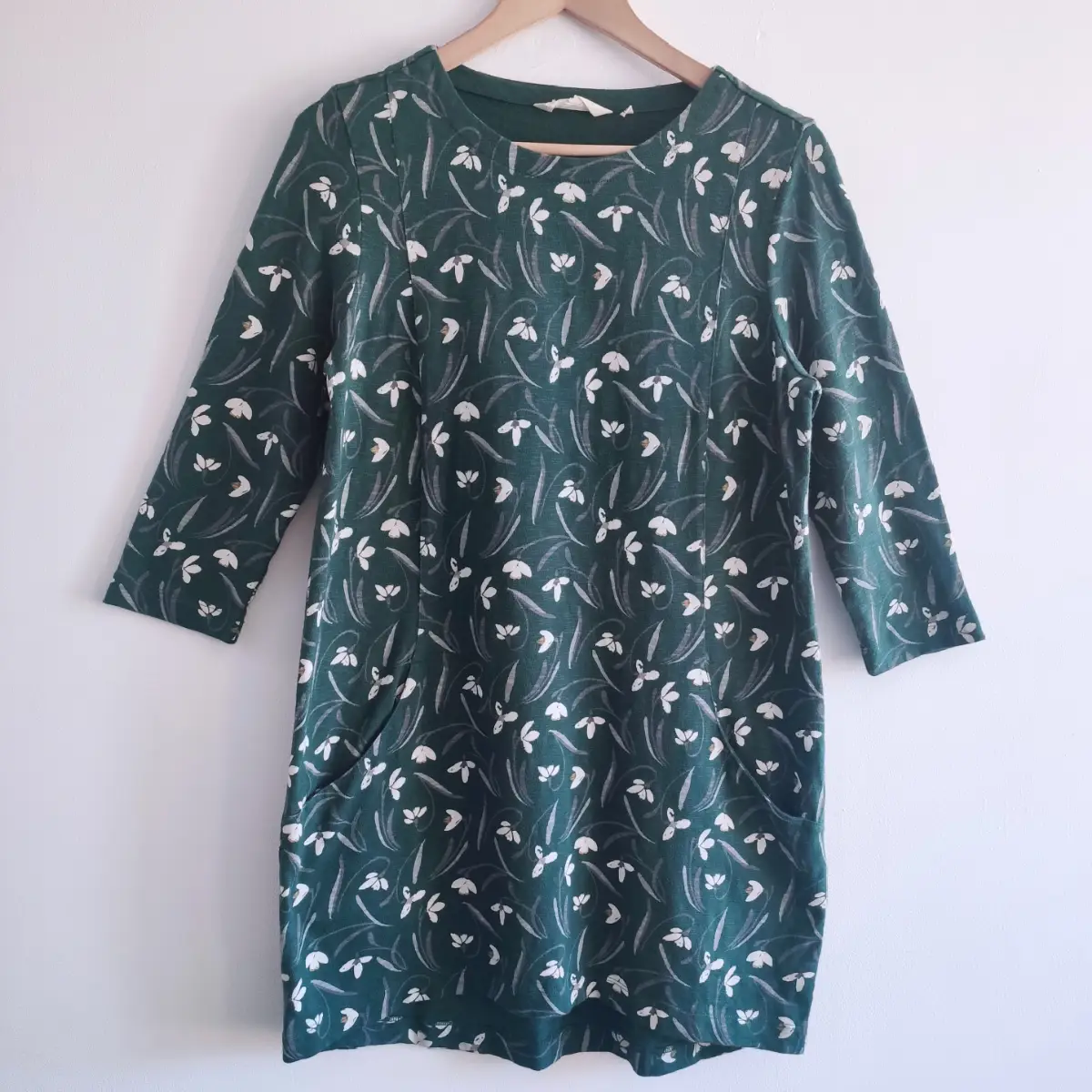 Seasalt Tunic Size 10 'Carefree Top' Green Floral Pockets Organic Cotton