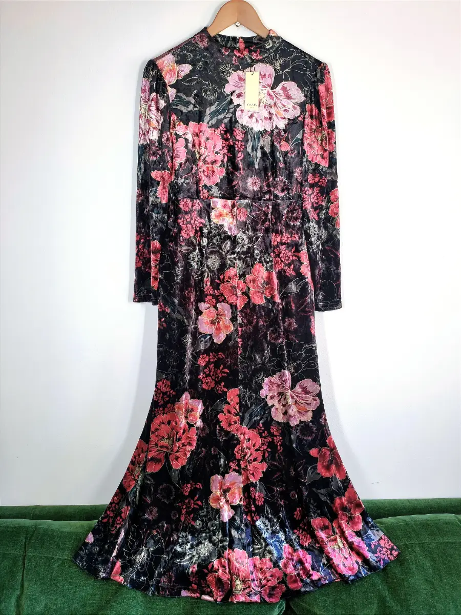 Oasis Velvet Maxi Dress Size 12 Petite Floral Open Back Long Occasion Wedding
